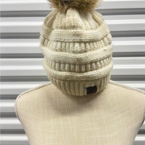 CC Boutique Cream Knit Beanie Hat
